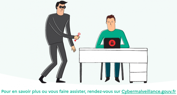 Cette image montre un hacker s'approchant un individu devant son ordinateur dans le but de lui voler mon mot de passe